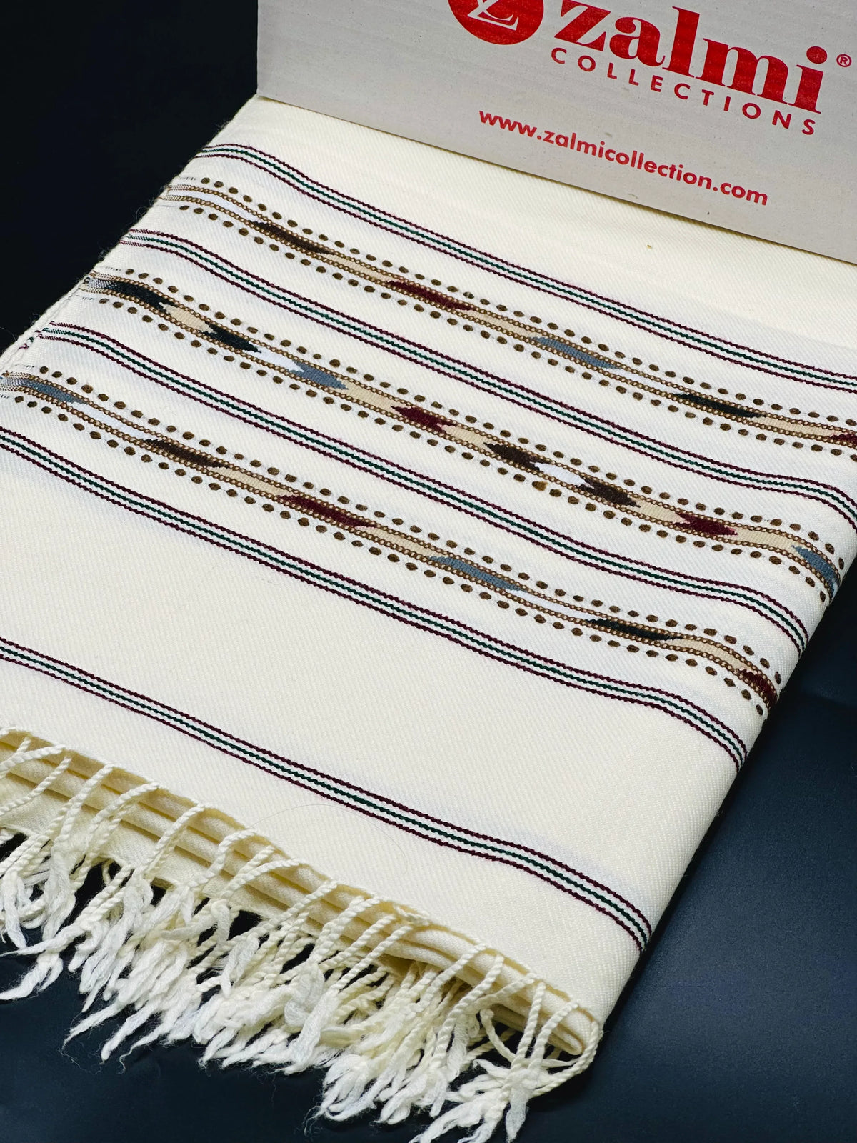 Multiple border Australian - White Shawl