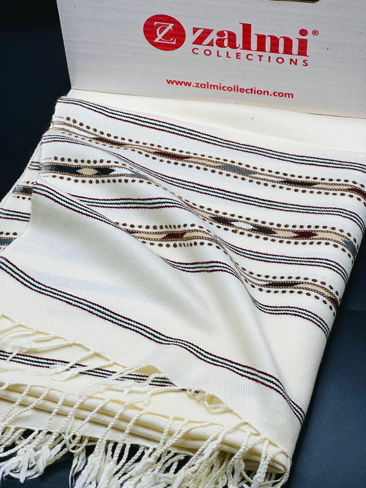 Multiple border Australian - White Shawl