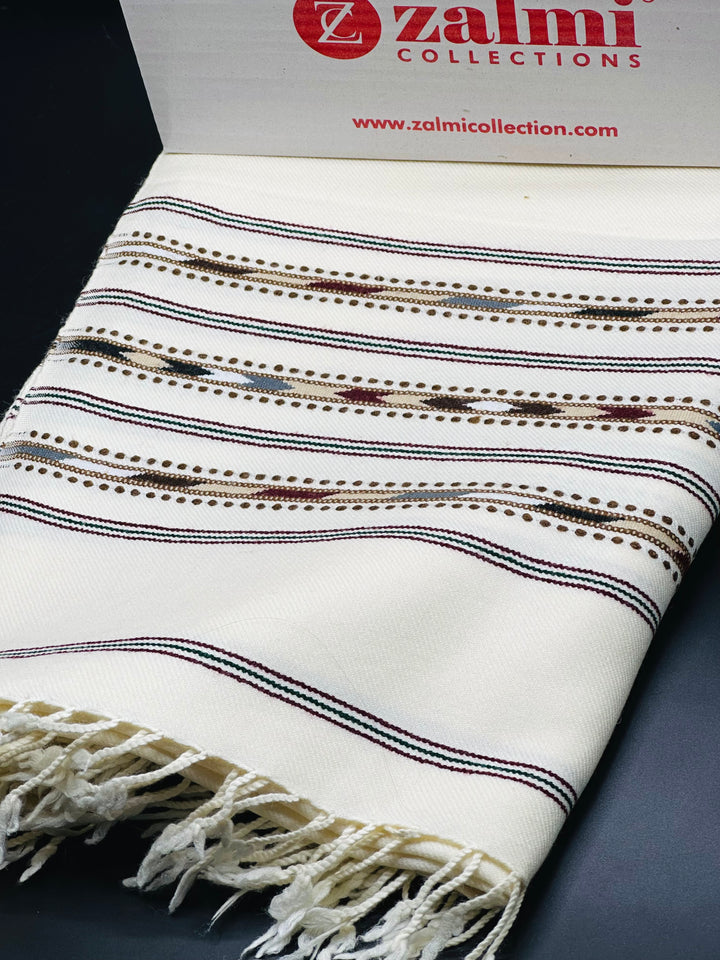 Multiple border Australian - White Shawl