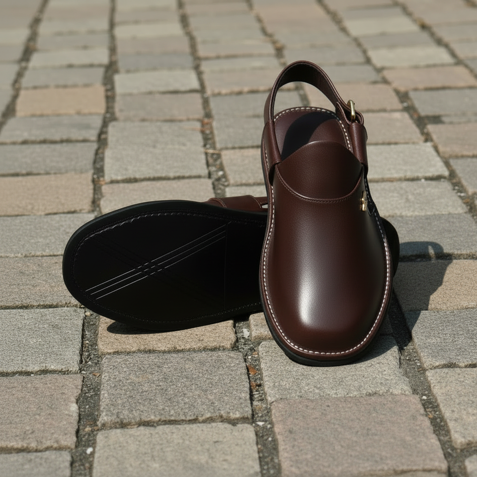 Dark brown jeans chappal - smooth leather